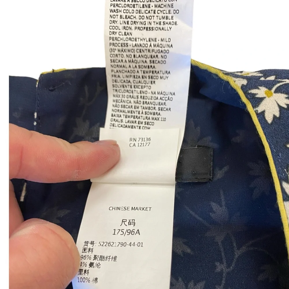 Weekend Max Mara Dress Short Sleeve Navy Blue w/ White green Floral Mini Size 10 - Picture 9 of 10